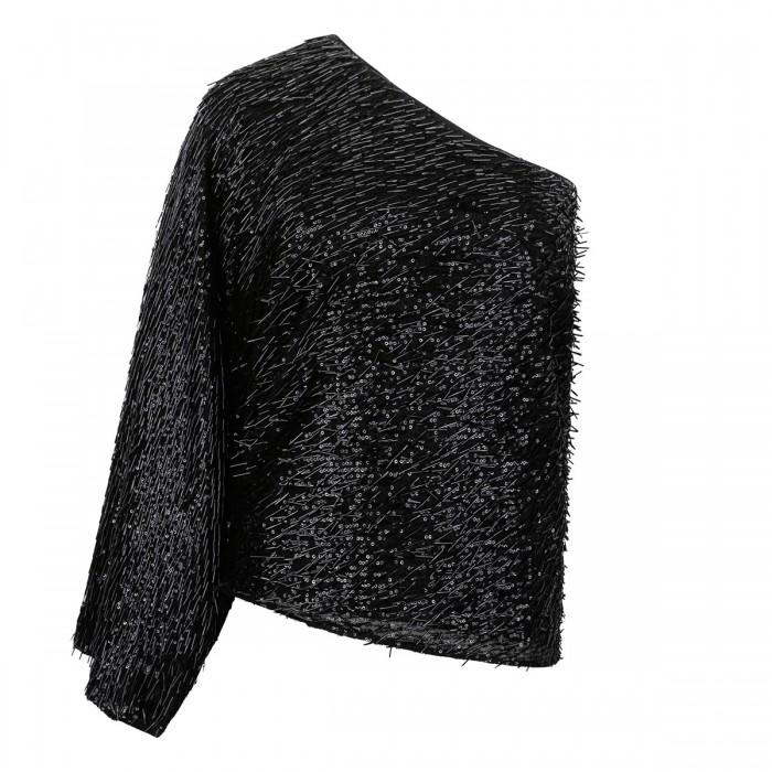 le noir cortina Sequin one-shoulder top
