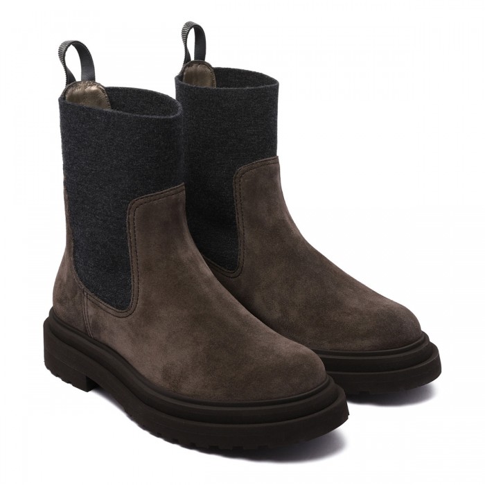 Le Noir Cortina Suede Boots With Knit Insert
