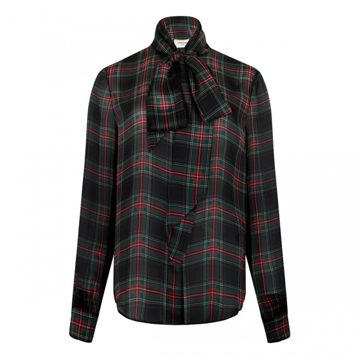 le noir cortina Tartan lavallière blouse