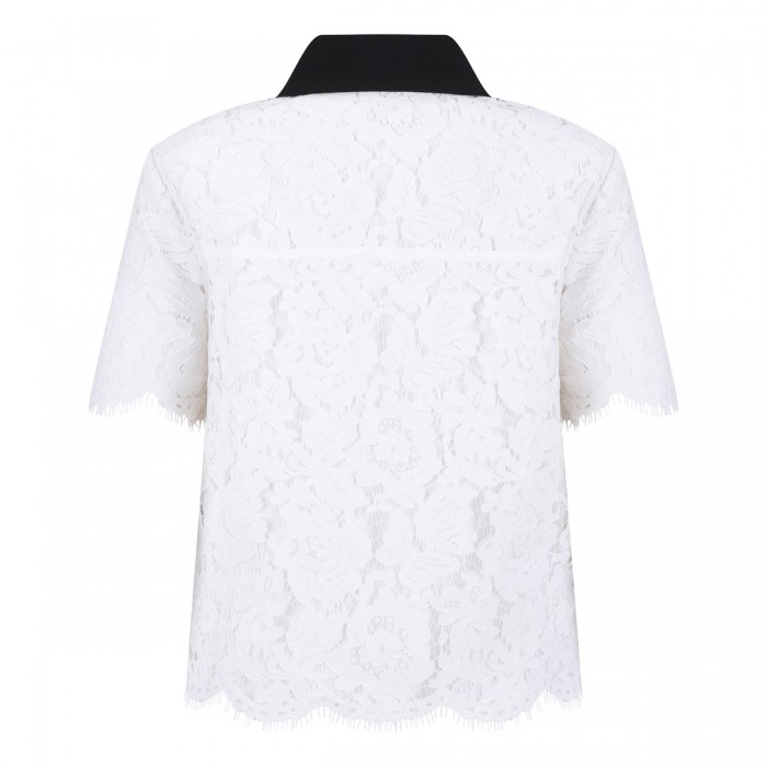 Le Noir Cortina White Lace Contrast Collar Top