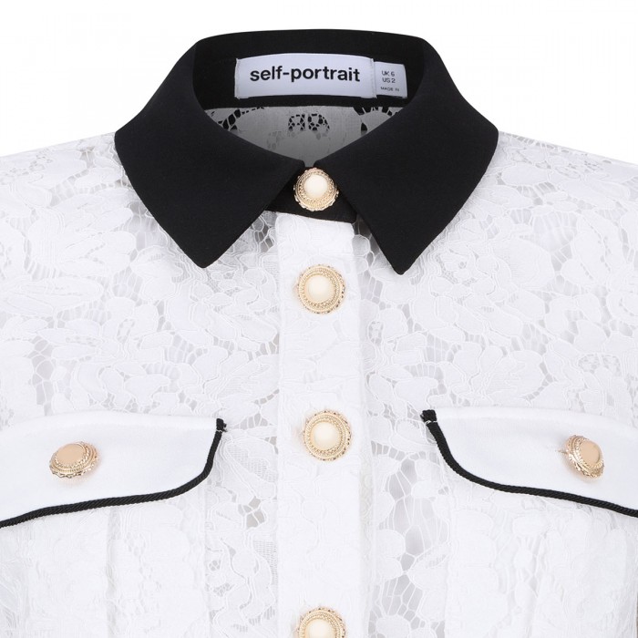 Le Noir Cortina White Lace Contrast Collar Top