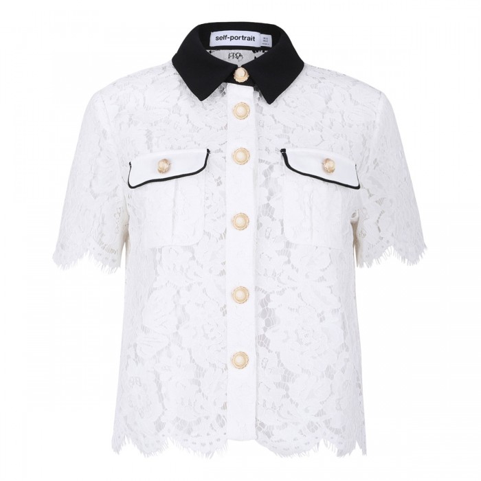 le noir cortina White lace contrast collar top