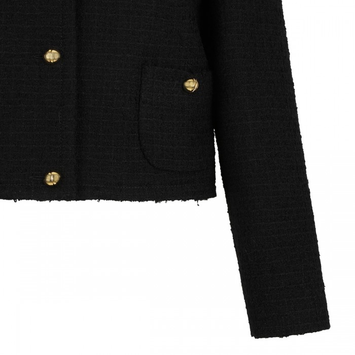 Le Noir Cortina Wool Blend Tweed Collarless Jacket