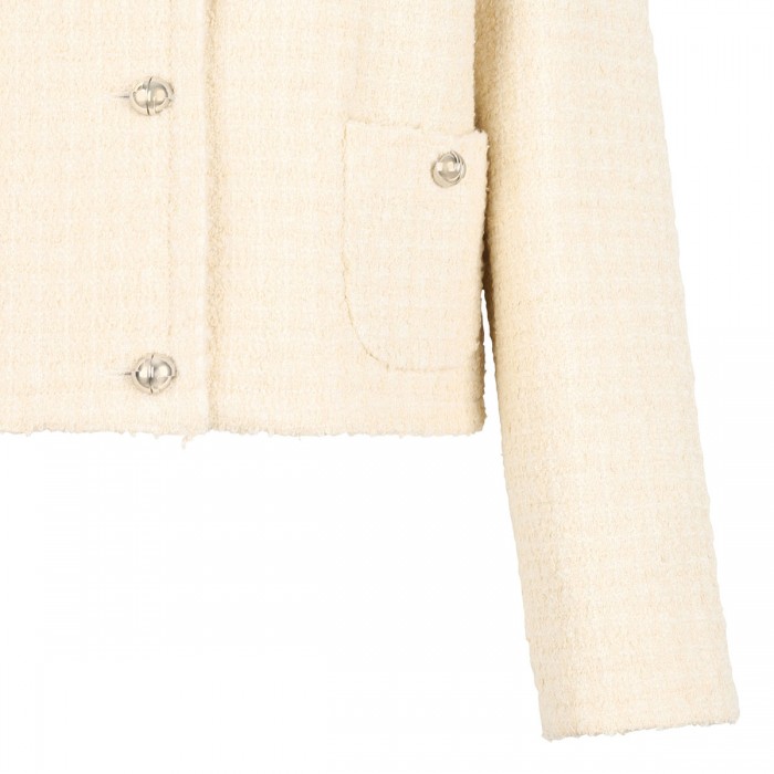 Le Noir Cortina Wool Blend Tweed Collarless Jacket