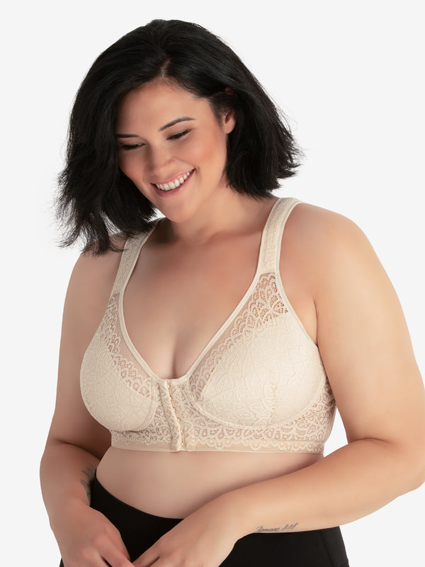 leading lady The Nora - Shimmer Support Back Lace Front-Closure Bra