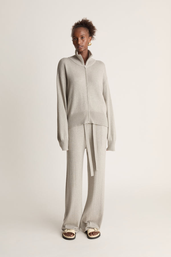 Lee Mathews Cotton Cashmere Zip-up Sweater
