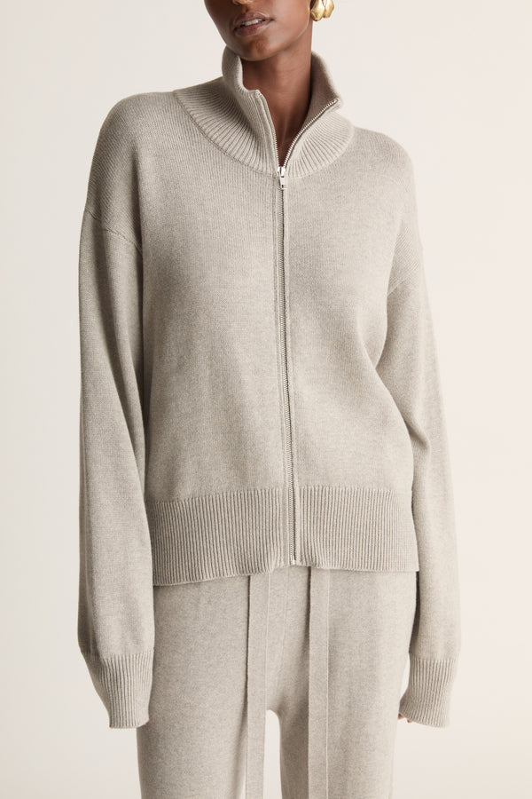 Lee Mathews Cotton Cashmere Zip-up Sweater