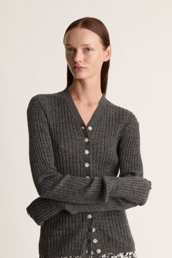 Lee Mathews Maya Ribbed V Neck Cardigan