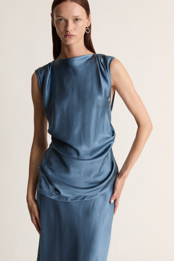 Lee Mathews Stella Silk Satin Drape Top