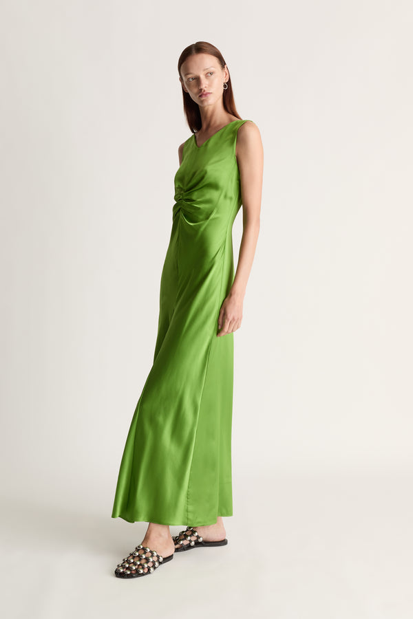 Lee Mathews Stella Silk Satin Ruched Dress