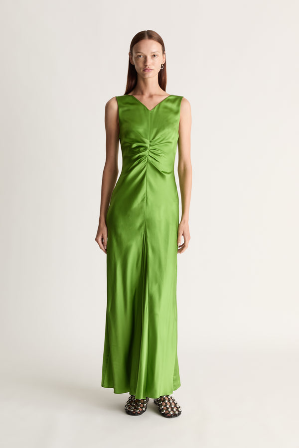 lee mathews Stella Silk Satin Ruched Dress