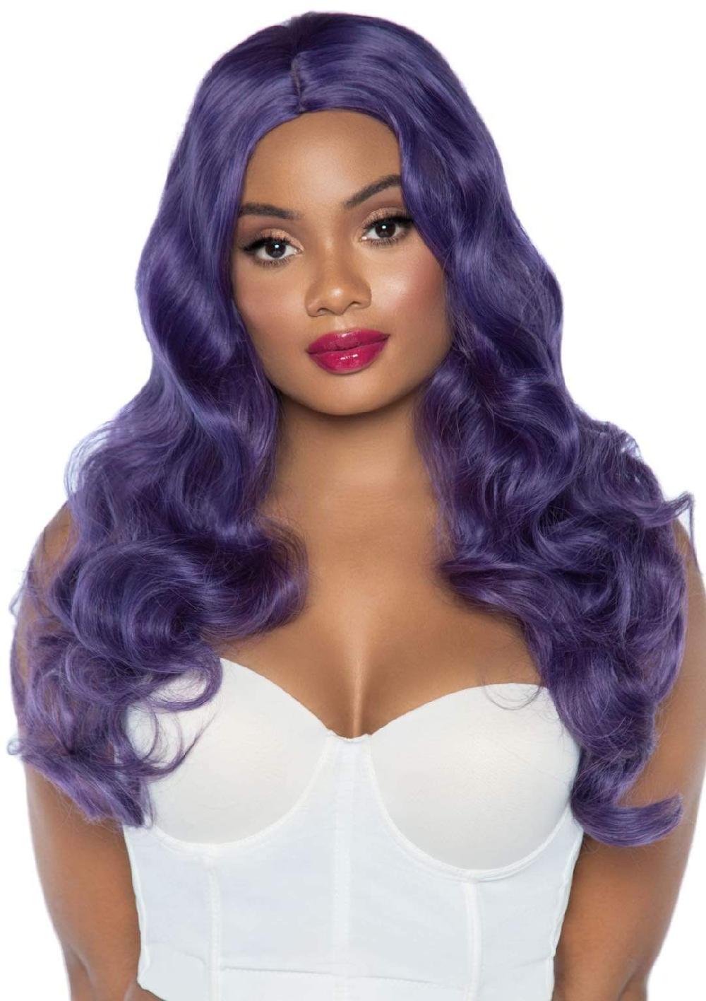 leg avenue 29" Mermaid Wavy Long Center Part Wig Purple