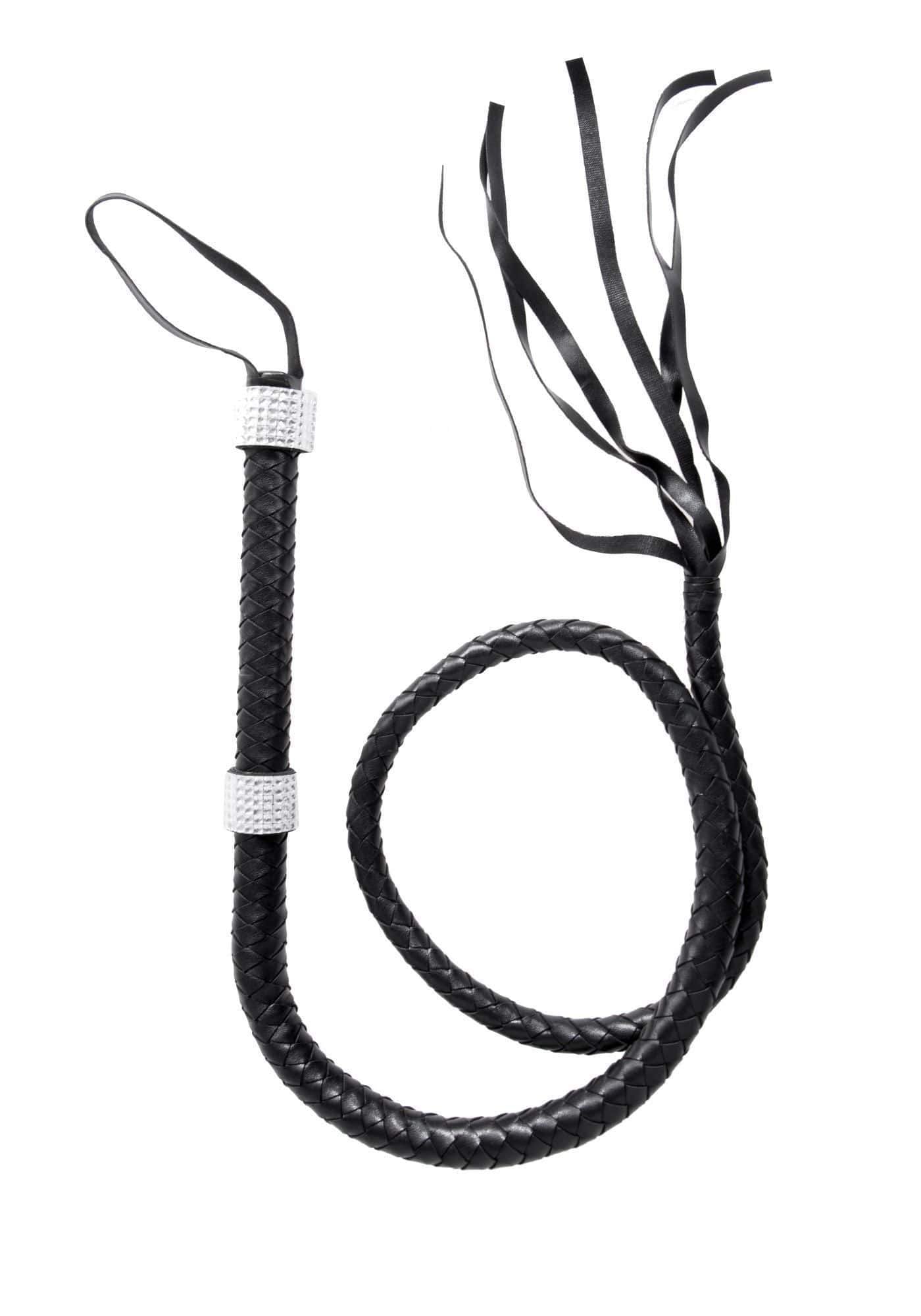 Leg Avenue 54" Braided Whip With Rhinestone Look Handle Black