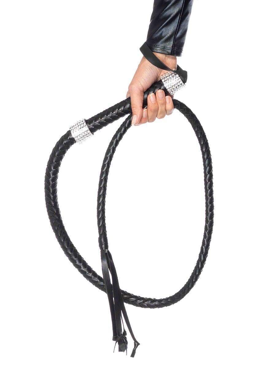 leg avenue 54" Braided Whip With Rhinestone Look Handle Black