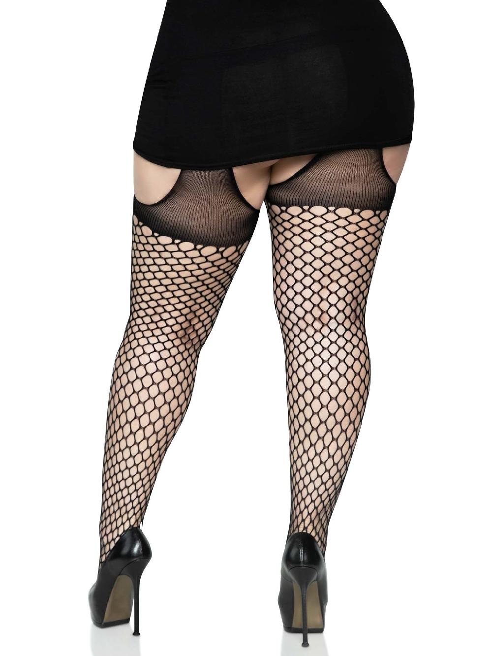 Leg Avenue Addison Plus Oval Net Suspender Hose Black