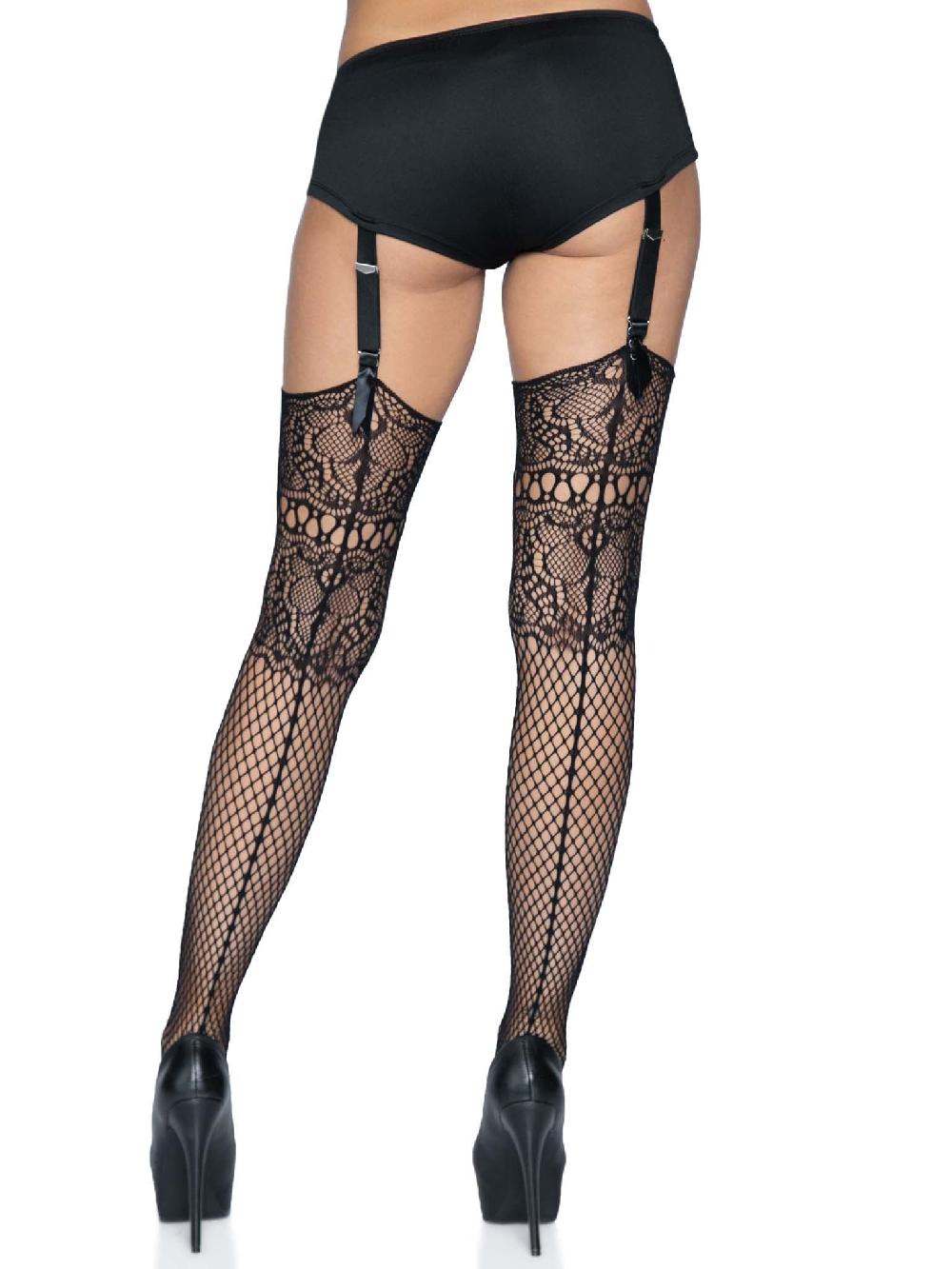 Leg Avenue Adeline Lace Top Fishnet Stockings Black