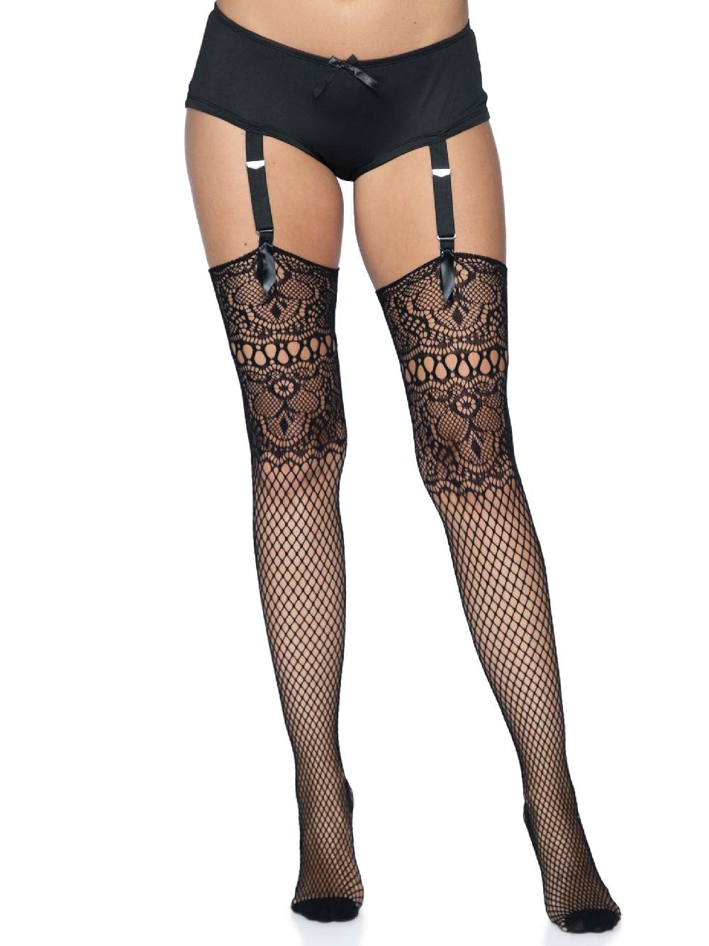 Leg Avenue Adeline Lace Top Fishnet Stockings Black