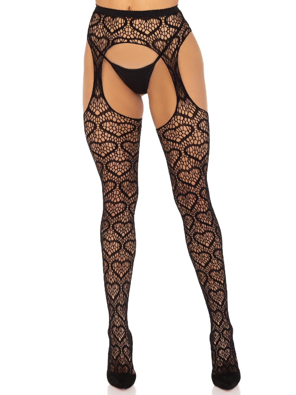 Leg Avenue Amore Heart Net Suspender Pantyhose Black