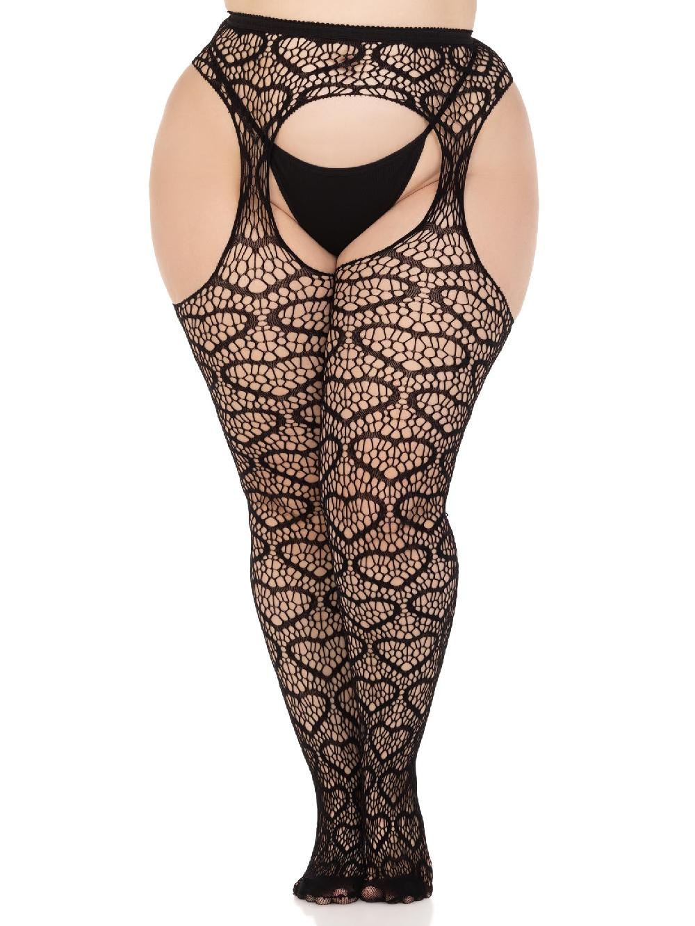 Leg Avenue Amore Plus Heart Net Suspender Pantyhose Black