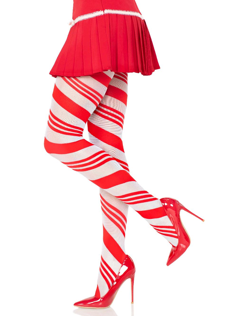 Leg Avenue Arya Sheer Candy Striped Tights Red/White