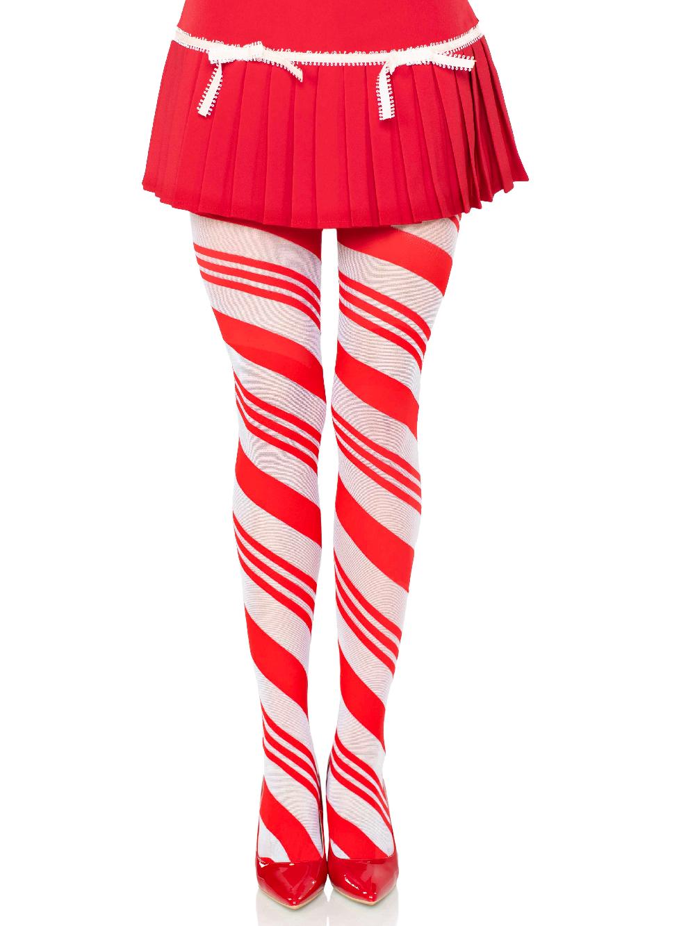 Leg Avenue Arya Sheer Candy Striped Tights Red/White