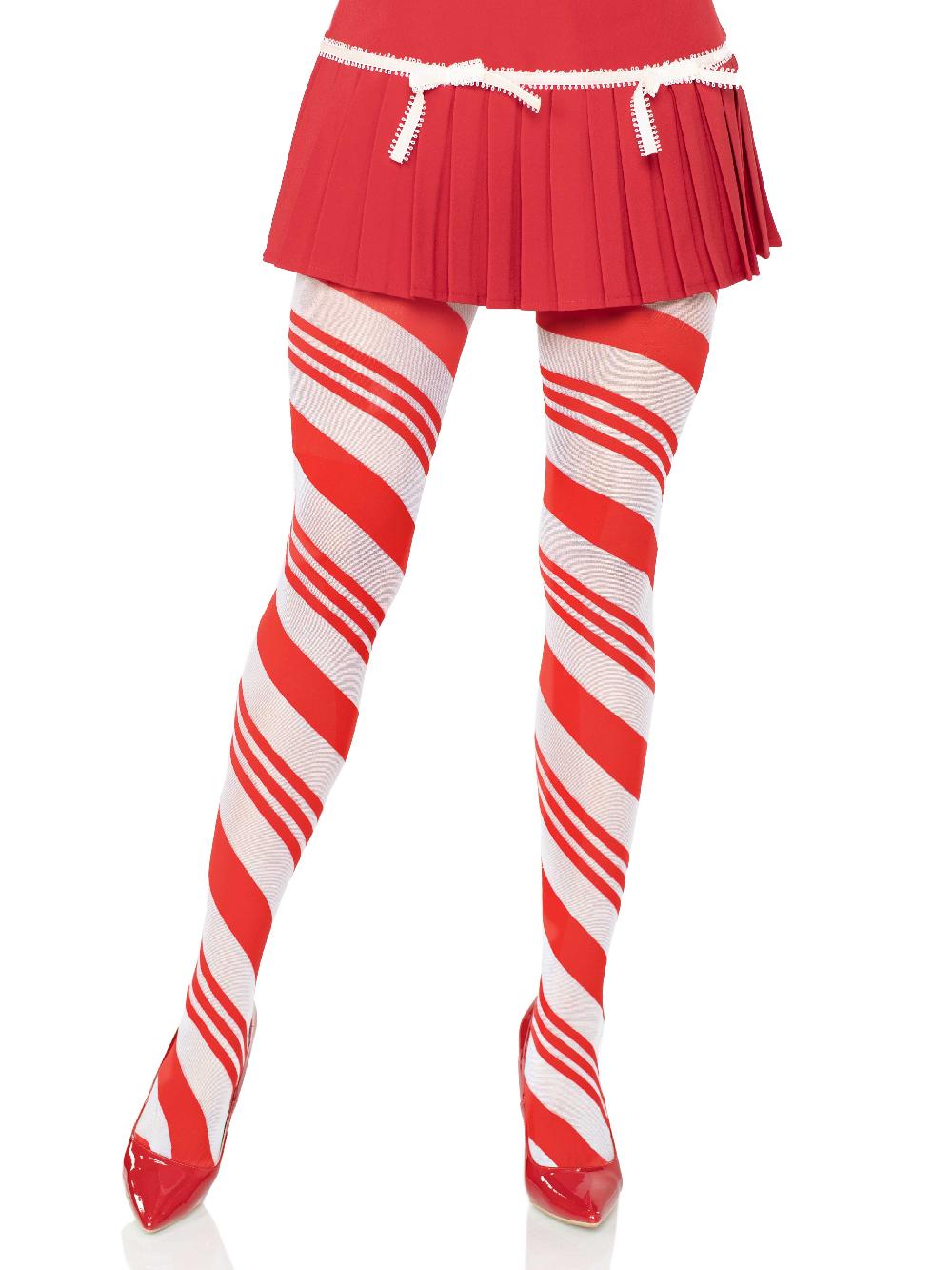 leg avenue Arya Sheer Candy Striped Tights Red/White