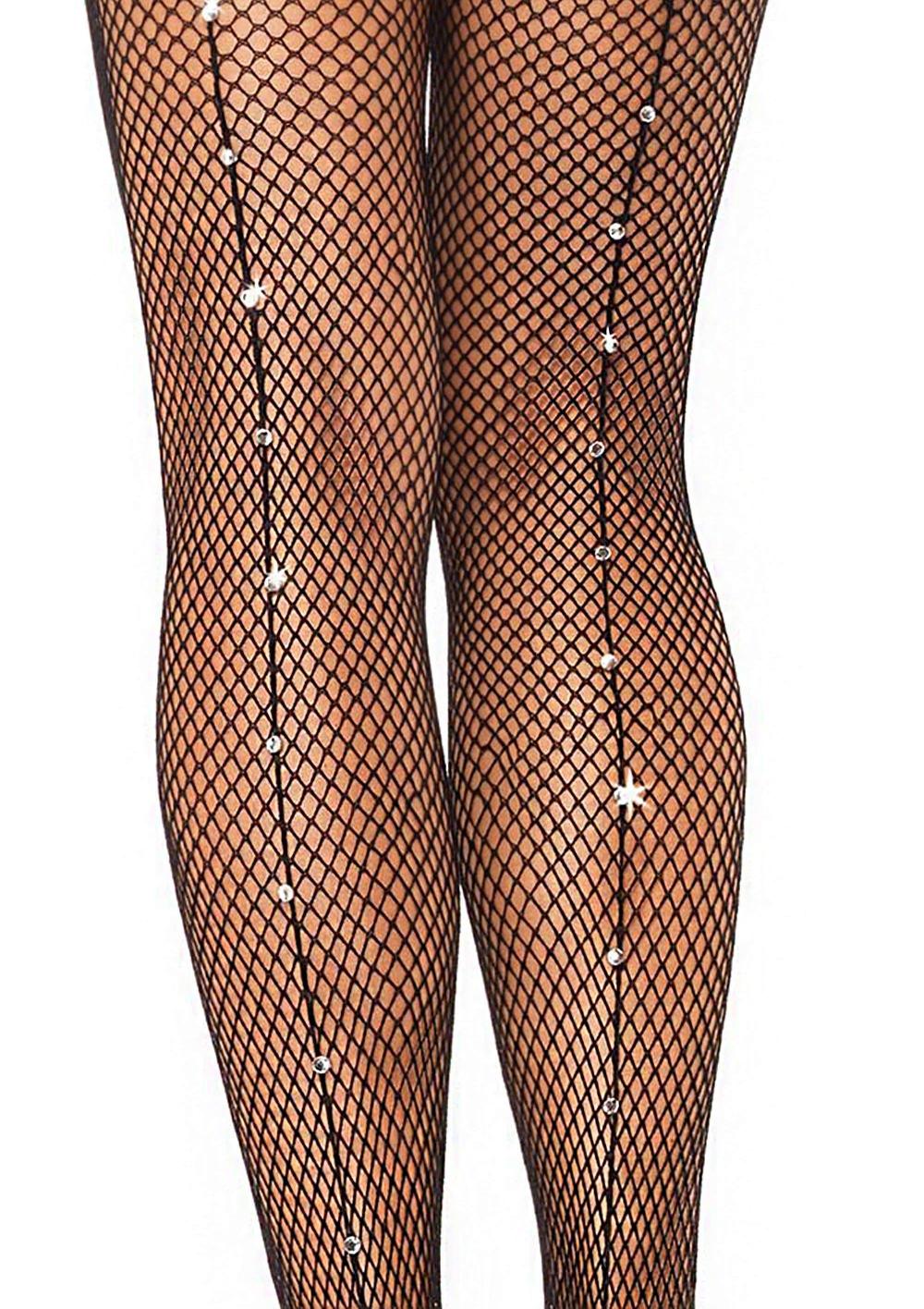 Leg Avenue Astrid Rhinestone Backseam Fishnet Tights Black