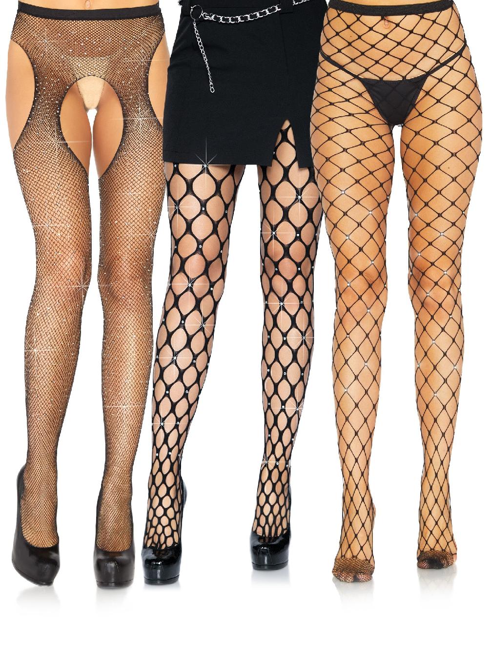 leg avenue Best Hits Rhinestone Fishnet Tights Hosiery Bundle