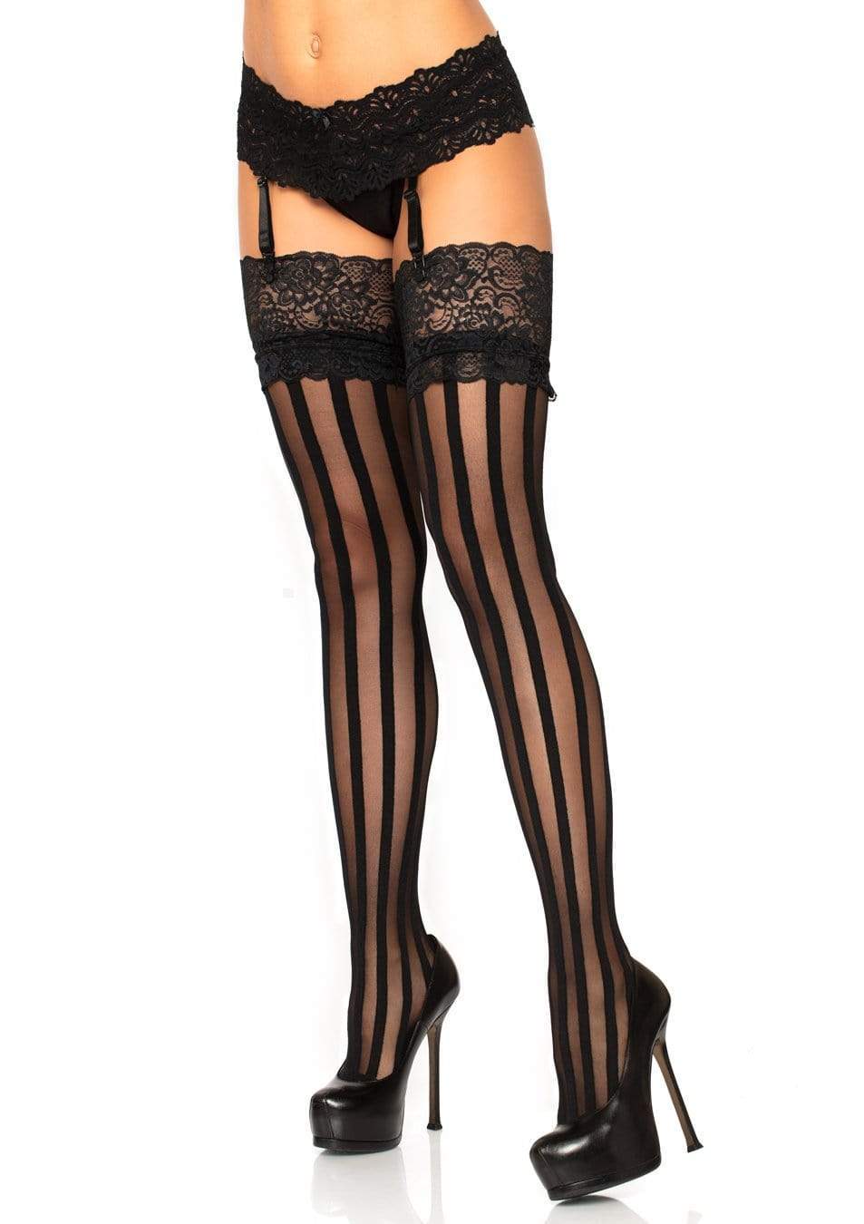 leg avenue Blaire Stripe Thigh High Stockings Black