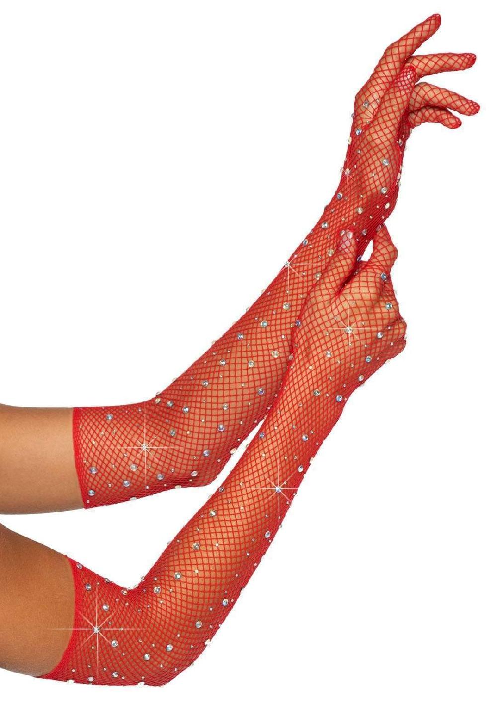 Leg Avenue Bling Ring Rhinestone Fishnet Gloves Black