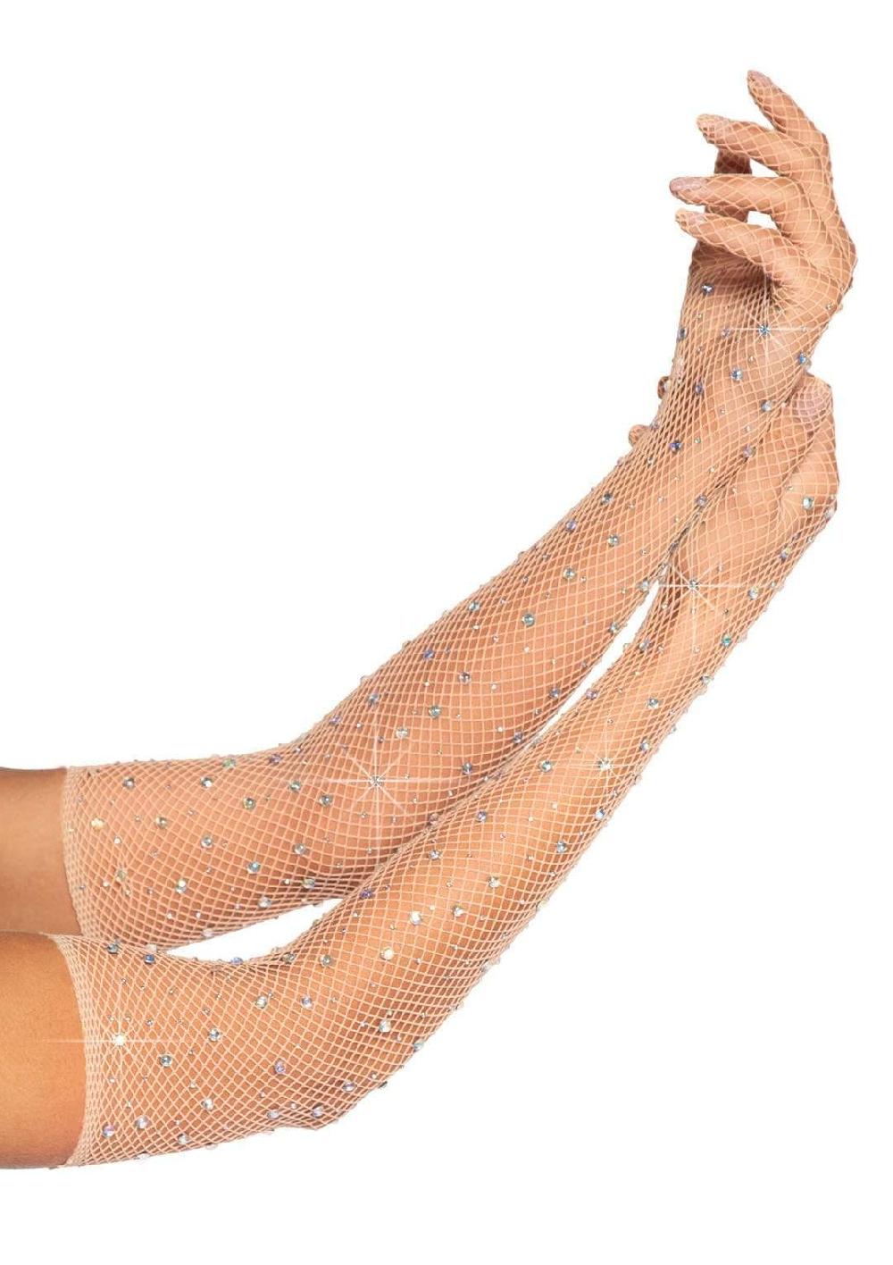 Leg Avenue Bling Ring Rhinestone Fishnet Gloves Black
