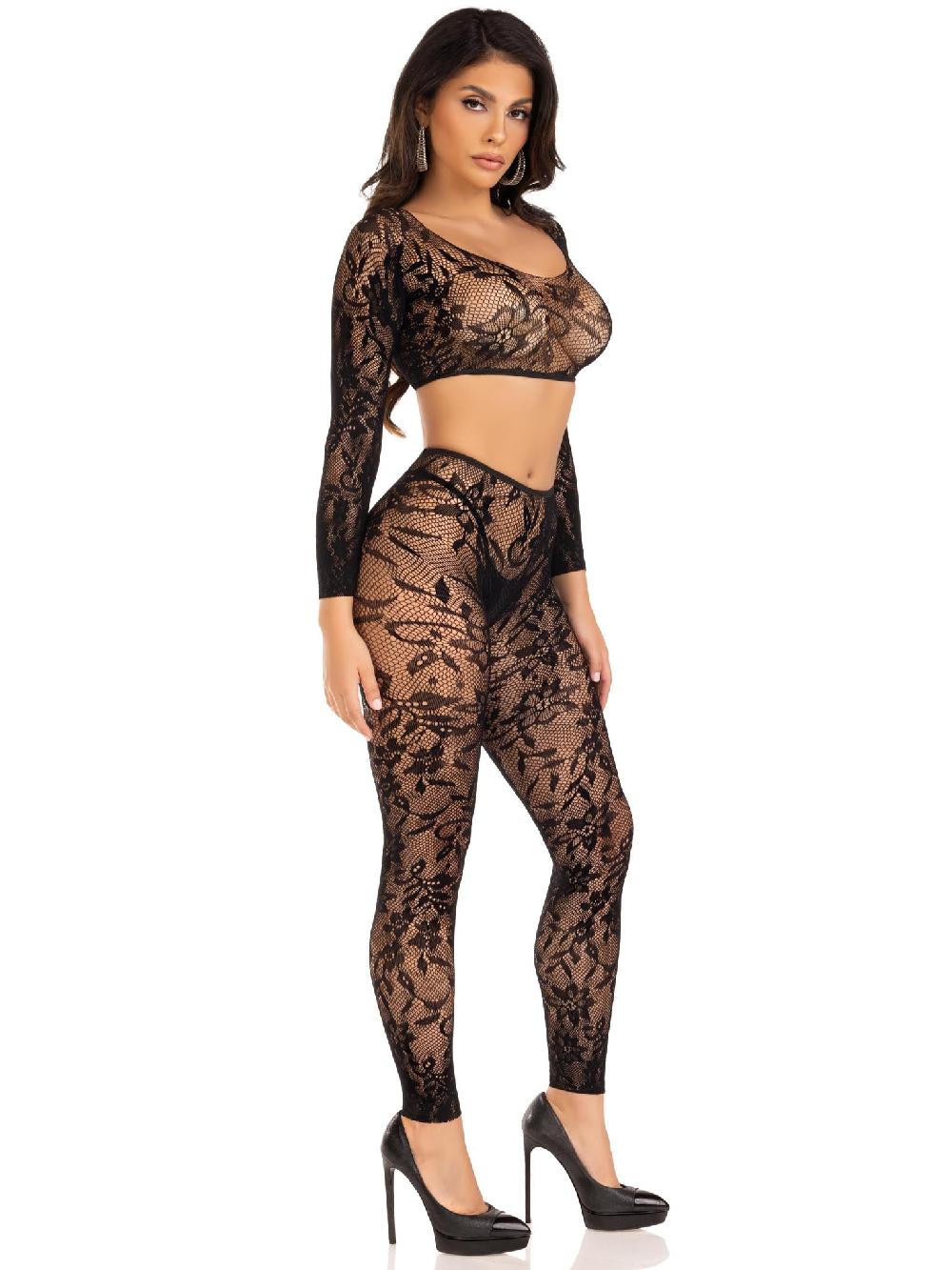 Leg Avenue Body Count Crop Top And Tights Set Black