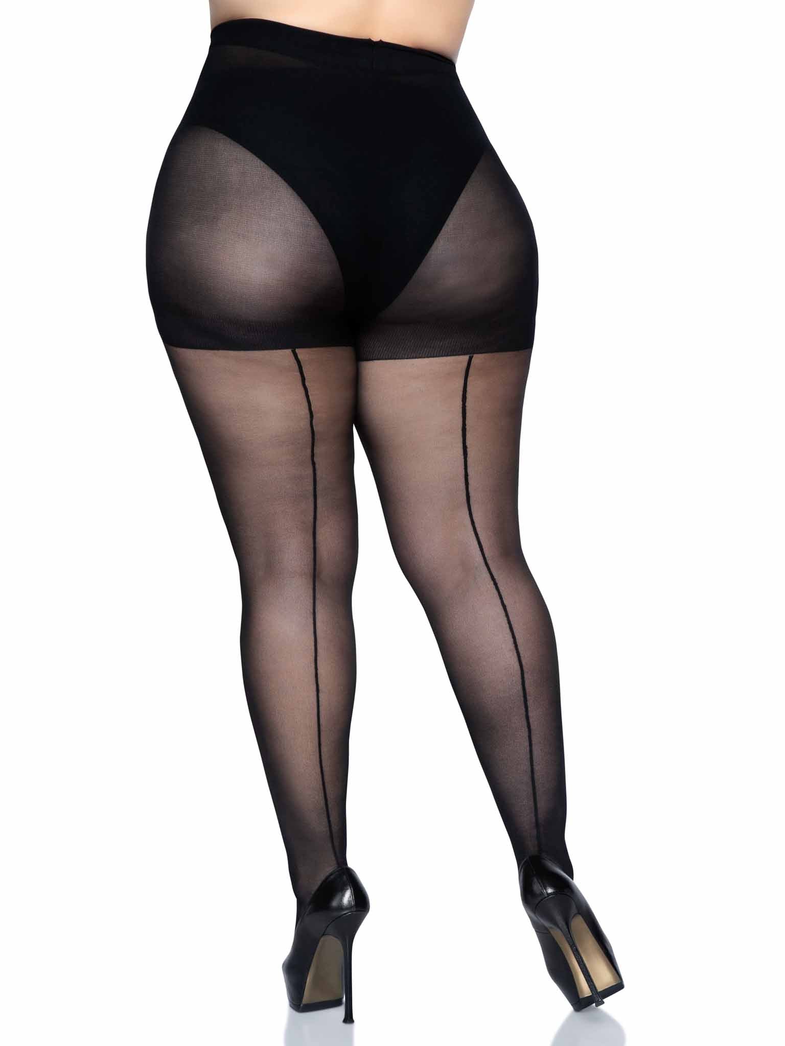 Leg Avenue Cadi Plus Sheer Backseam Pantyhose Black