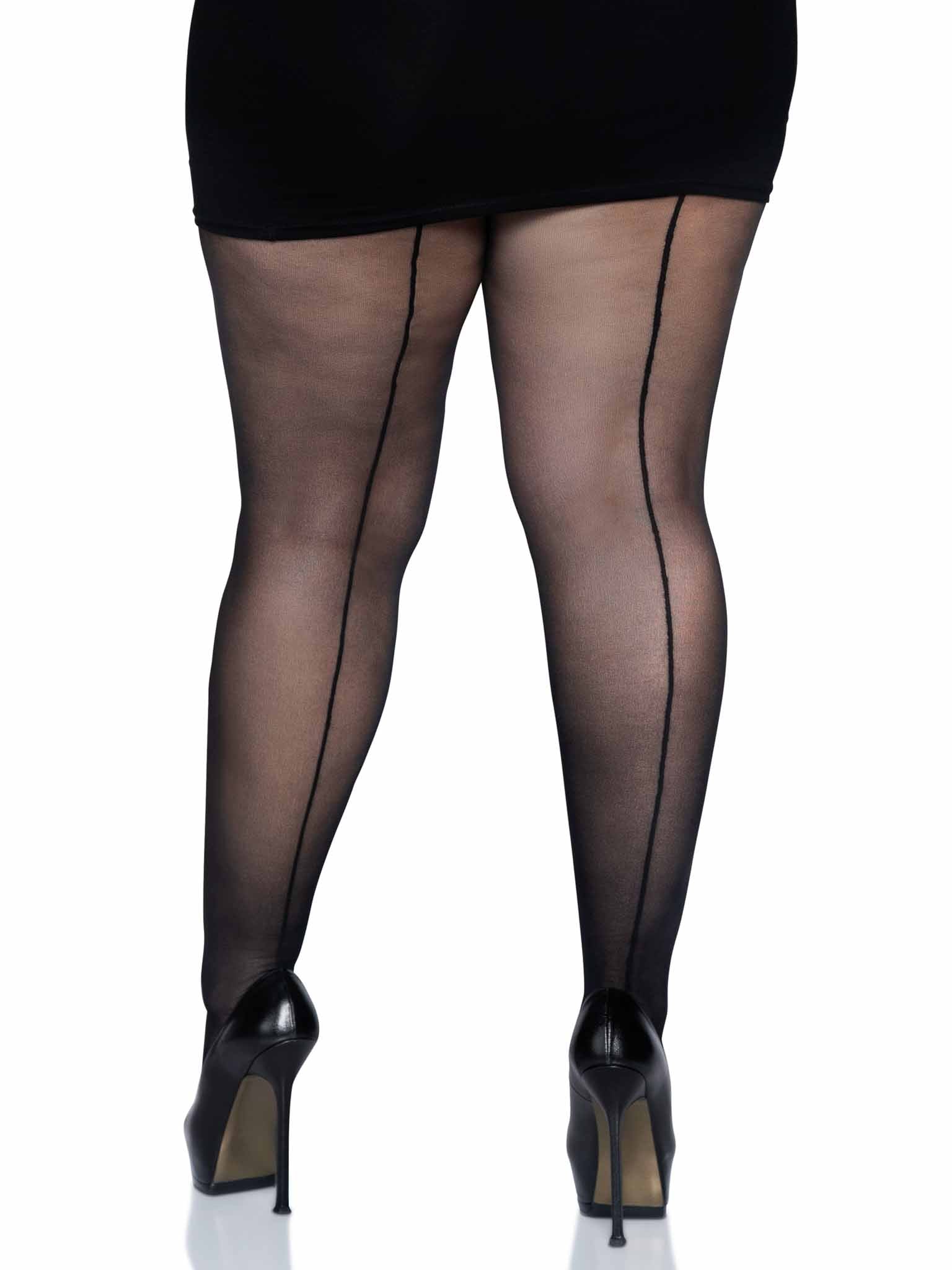 leg avenue Cadi Plus Sheer Backseam Pantyhose Black