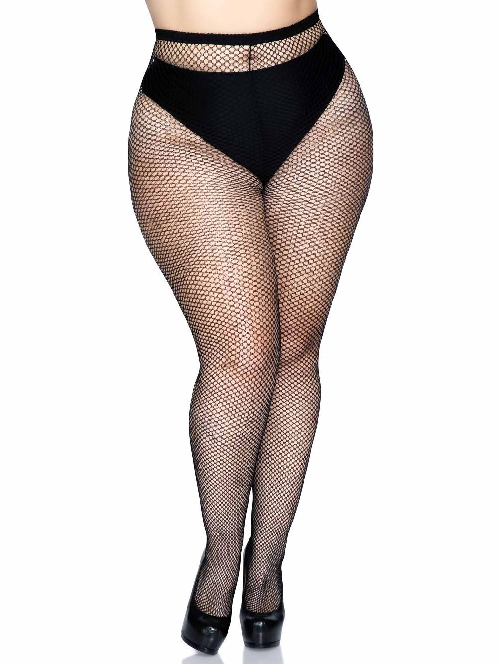 Leg Avenue Callie Plus Backseam Fishnet Tights Black