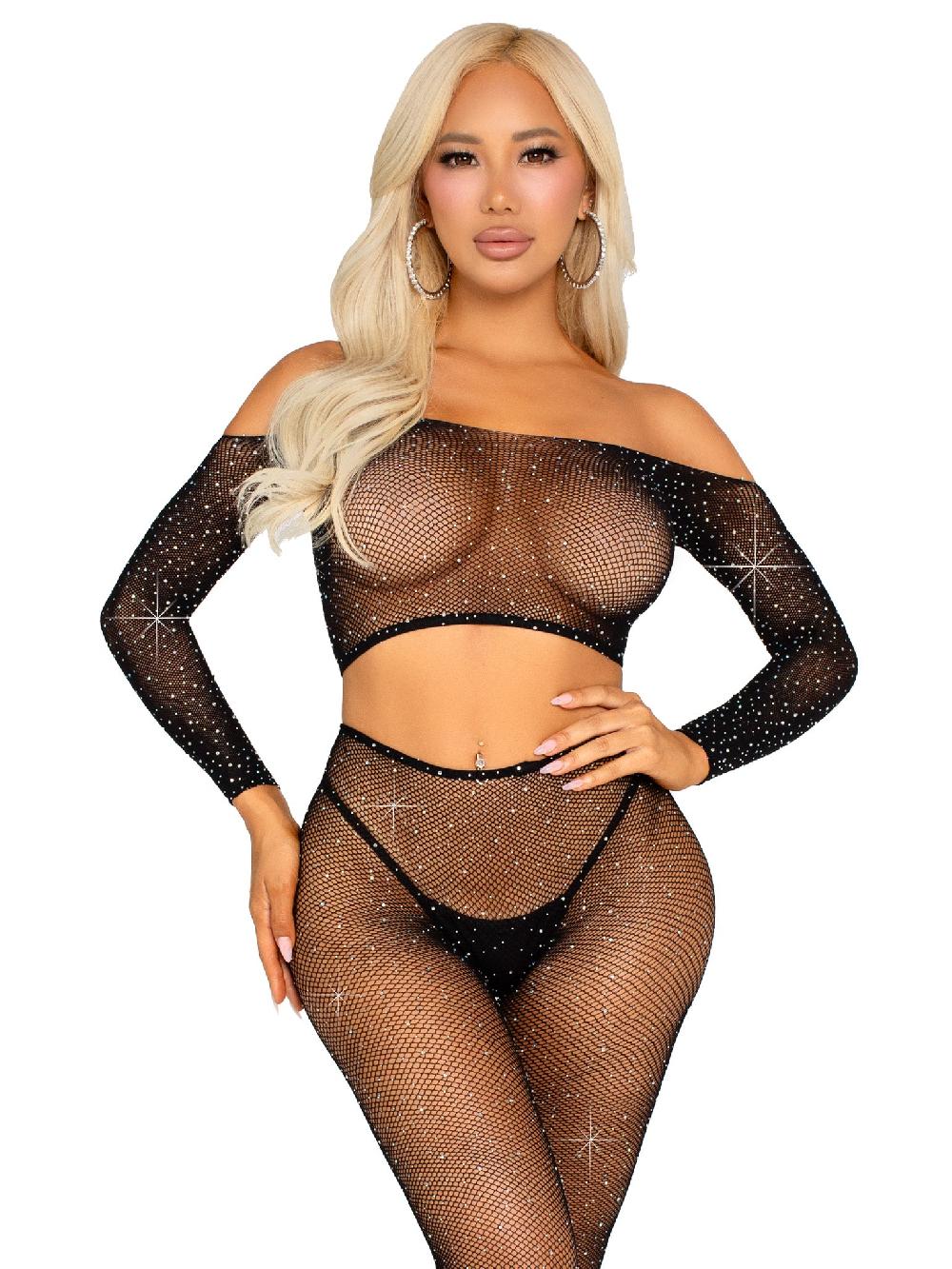 Leg Avenue Captivating Crush Crop Top And Leggings Set Neon Blue