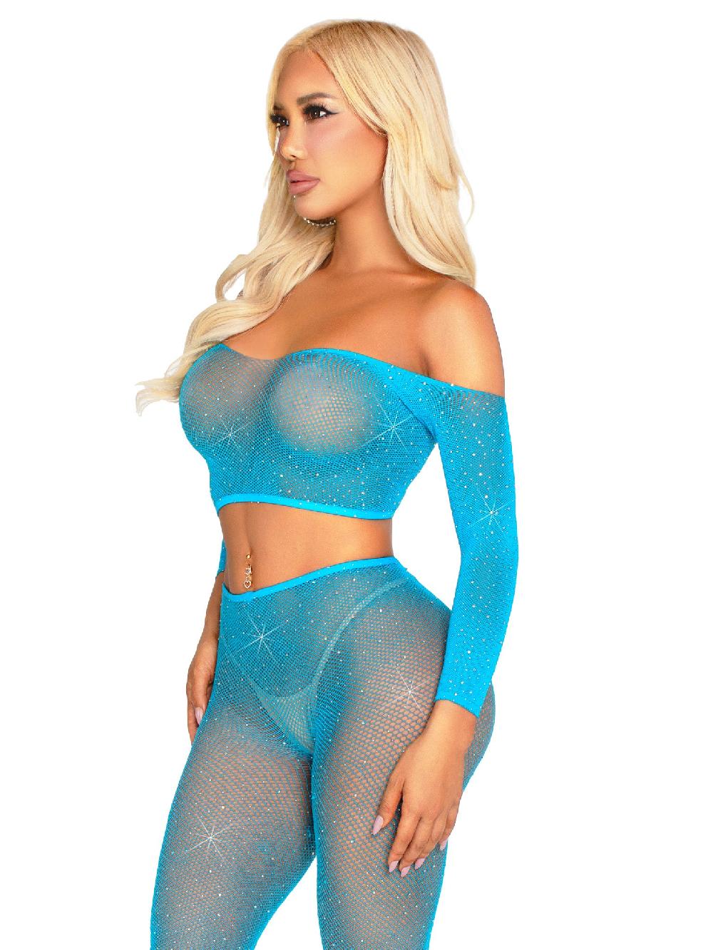 Leg Avenue Captivating Crush Crop Top And Leggings Set Neon Blue