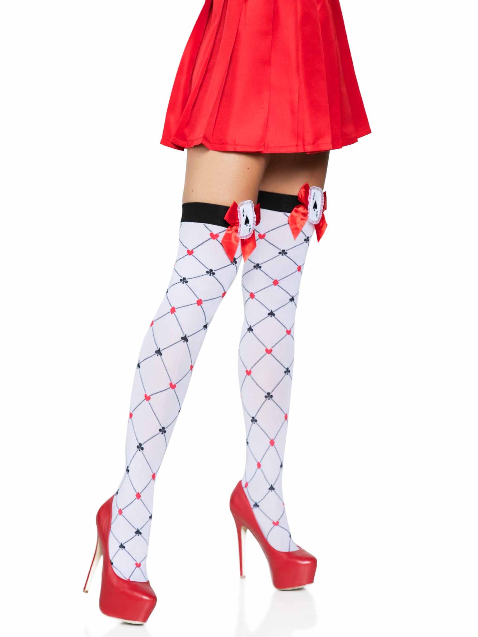 Leg Avenue Card Suit Thigh High Stockings White/Red/Black