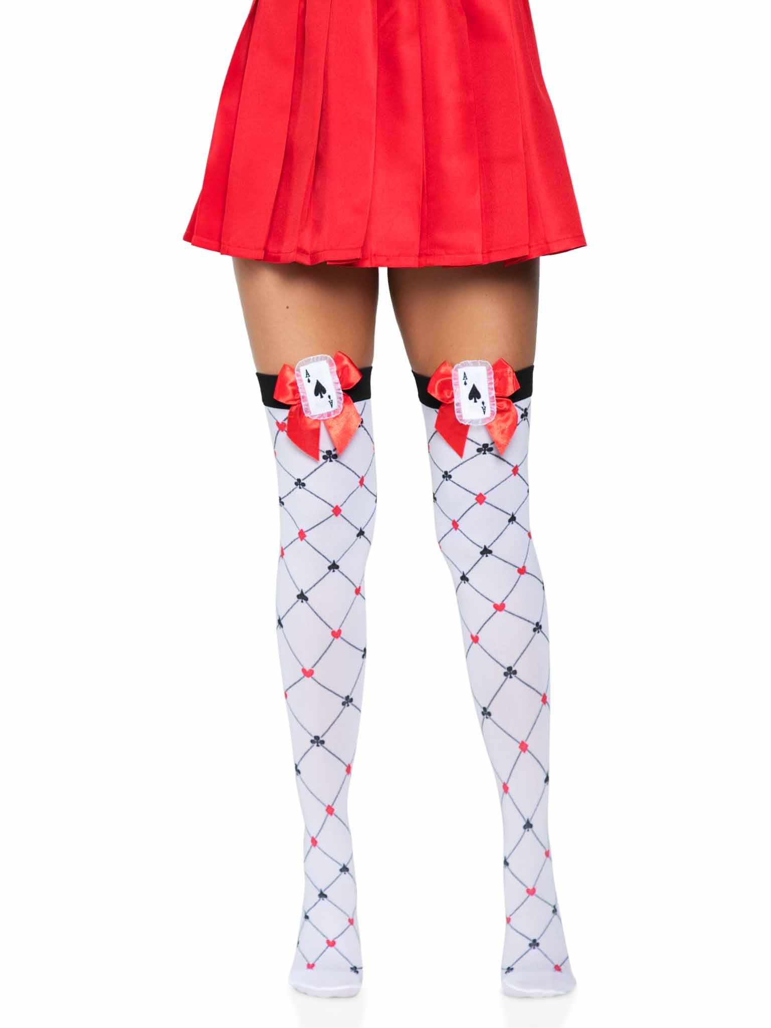 Leg Avenue Card Suit Thigh High Stockings White/Red/Black