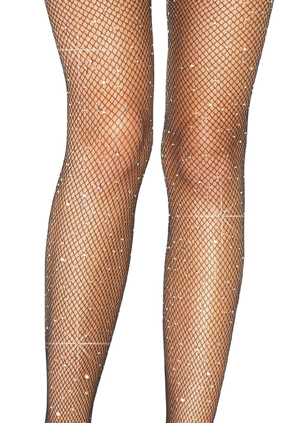 Leg Avenue Casey Rhinestone Fishnet Suspender Pantyhose Black