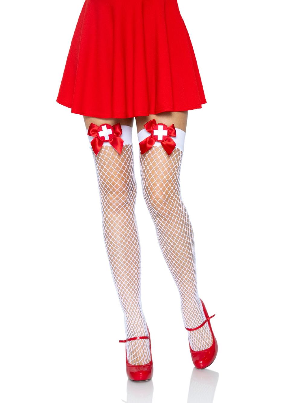 leg avenue Cece Nurse Industrial Net Tights White/Red