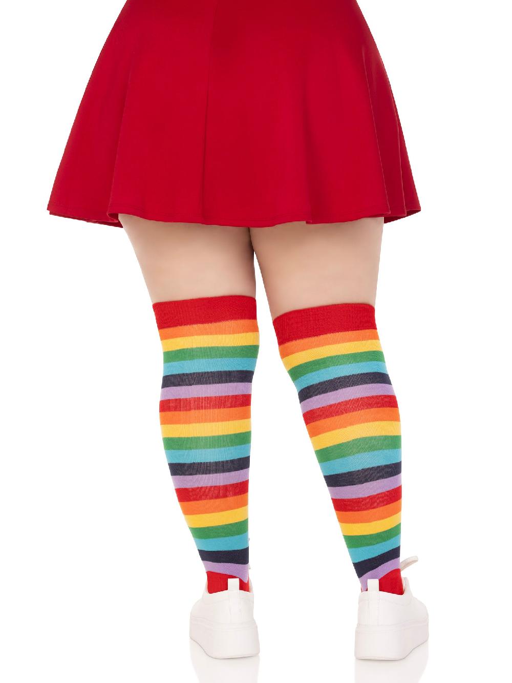 Leg Avenue Cherry Plus Rainbow Thigh High Socks Multicolor