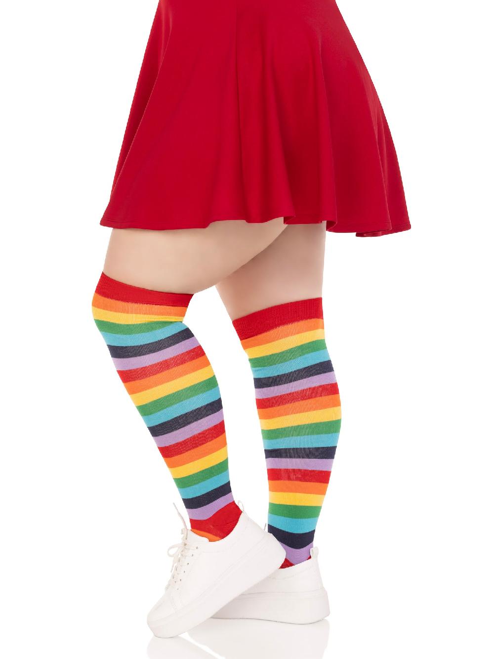 Leg Avenue Cherry Plus Rainbow Thigh High Socks Multicolor