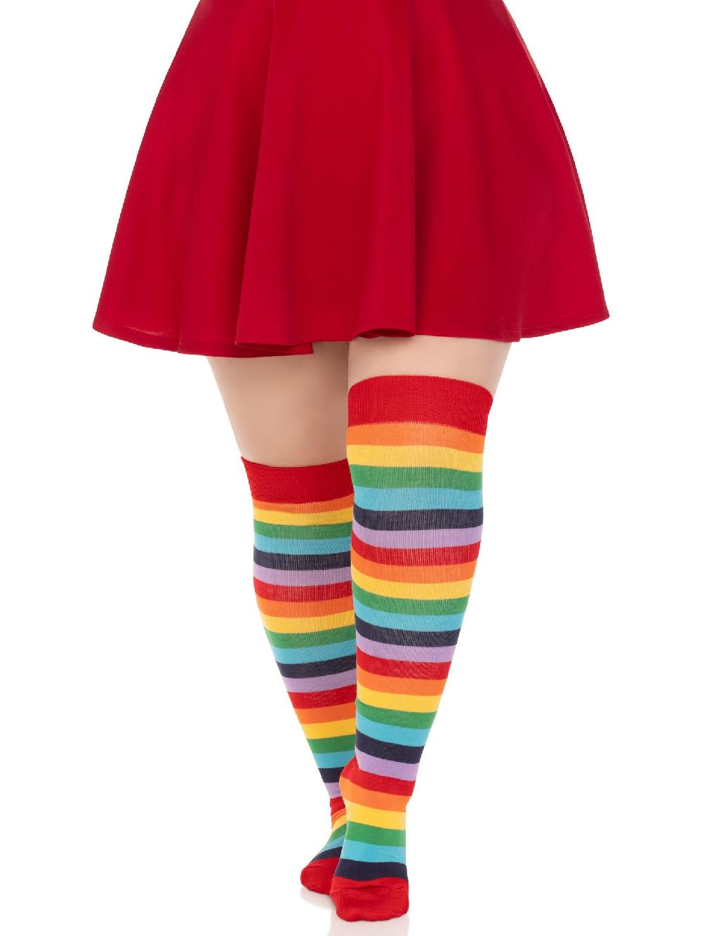 Leg Avenue Cherry Plus Rainbow Thigh High Socks Multicolor