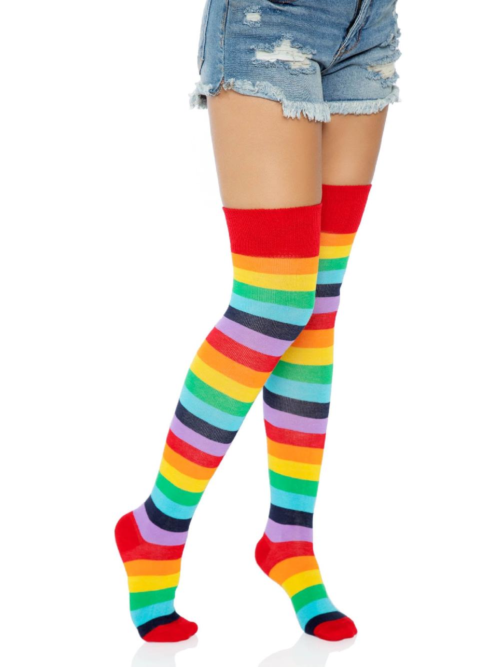 Leg Avenue Cherry Rainbow Thigh High Socks Multicolor