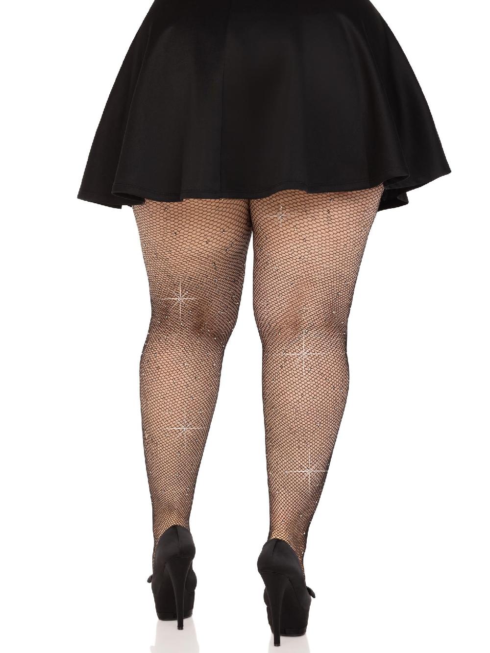 Leg Avenue Colby Plus Rhinestone Fishnet Tights Black