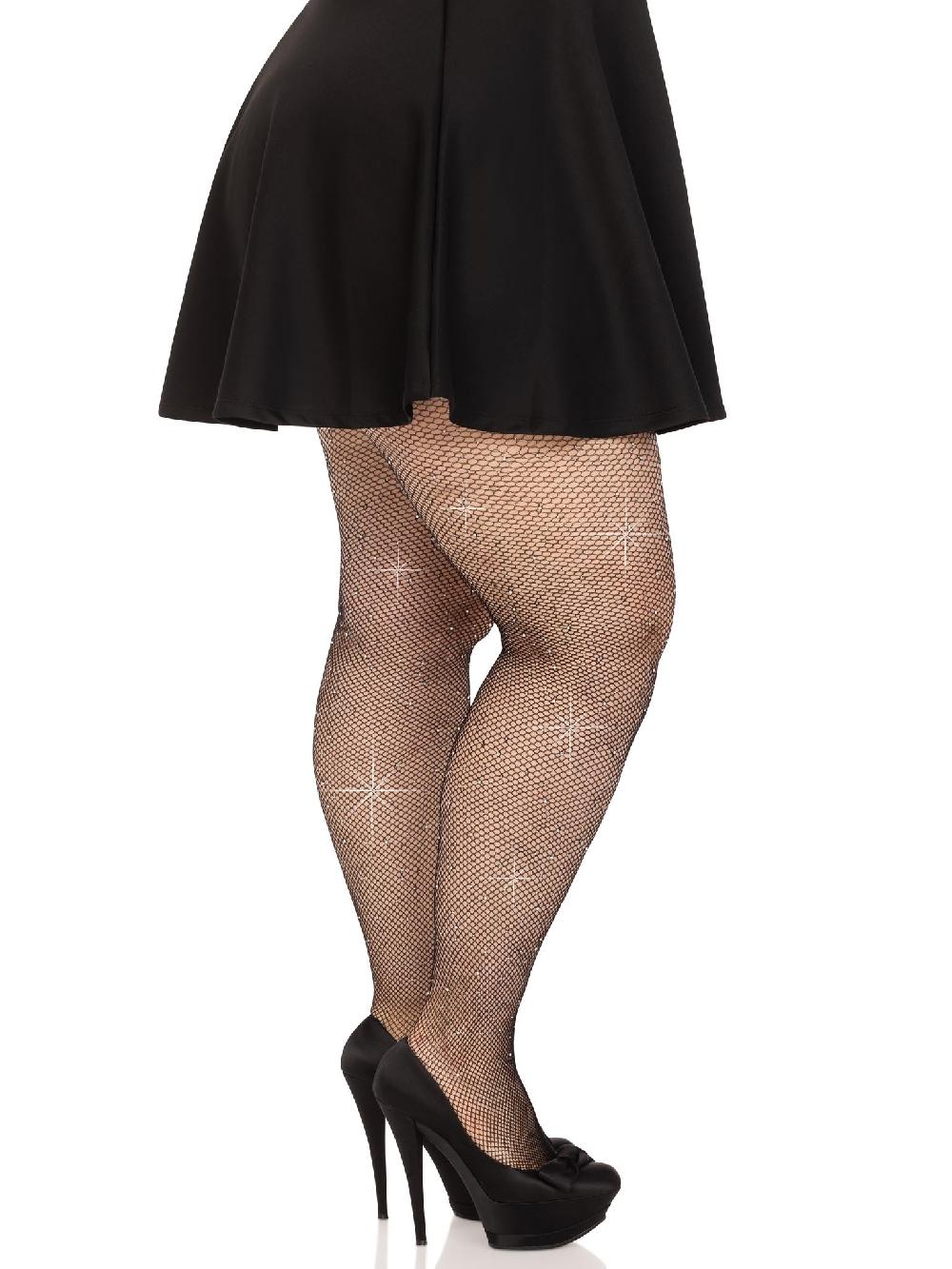 Leg Avenue Colby Plus Rhinestone Fishnet Tights Black