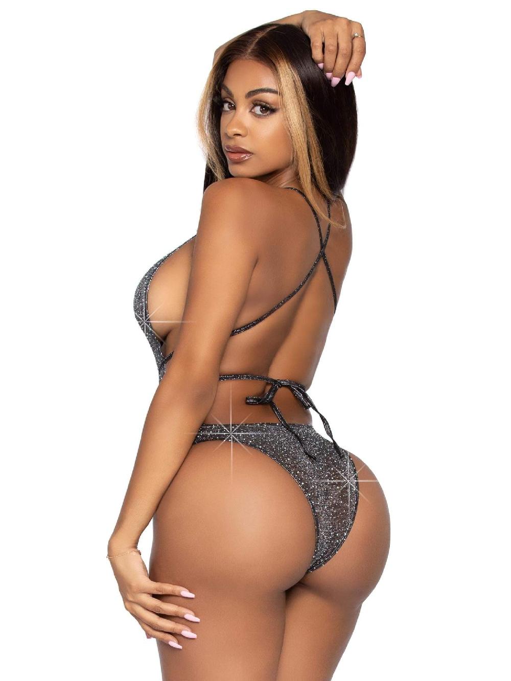 Leg Avenue Convertible Plunging Rhinestone Teddy Black/Silver