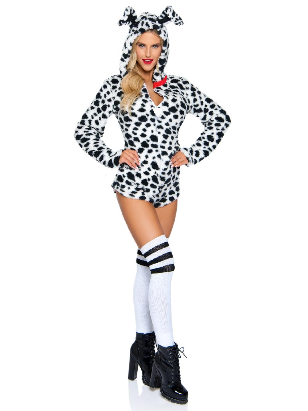 Leg Avenue Darling Dalmatian Ultra Soft Romper With Hood Black/White