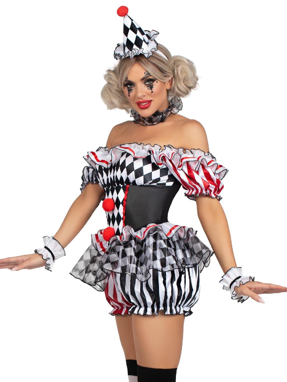 Leg Avenue Darling Harlequin Clown Costume White/Red/Black